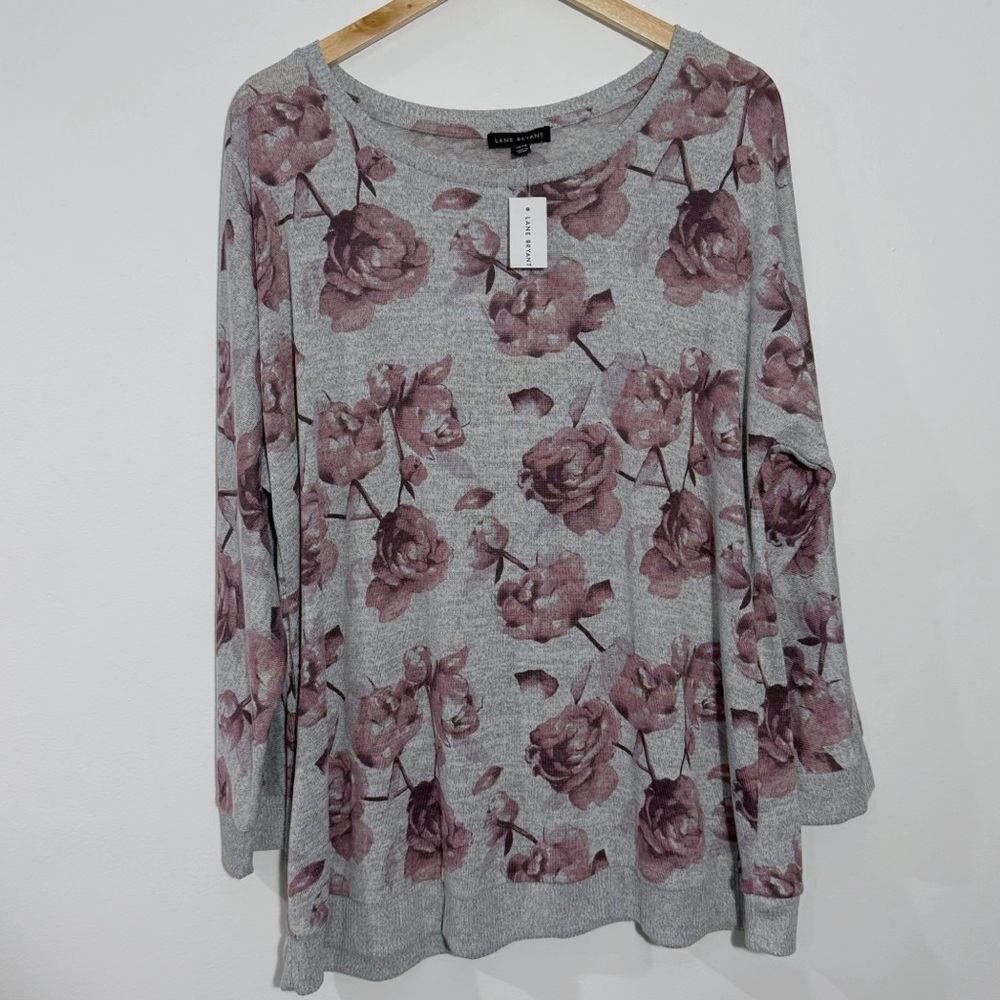 NWT Lane Bryant Floral‎ Pullover Sweater Gray/Purple Floral Size 18/20 Casual